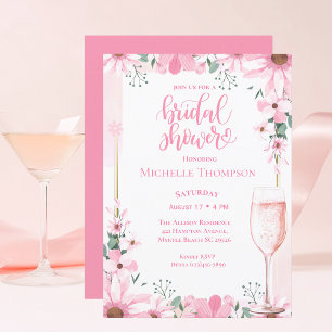 Elegant Pink Champagne Floral Bridal Shower Invitation