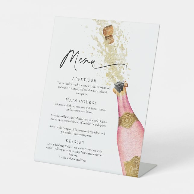 Elegant Pink Champagne Menu Sign (Front)
