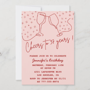 Elegant Pink Cheers Champagne 37th birthday Invitation