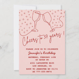 Elegant Pink Cheers Champagne 57th birthday Invitation