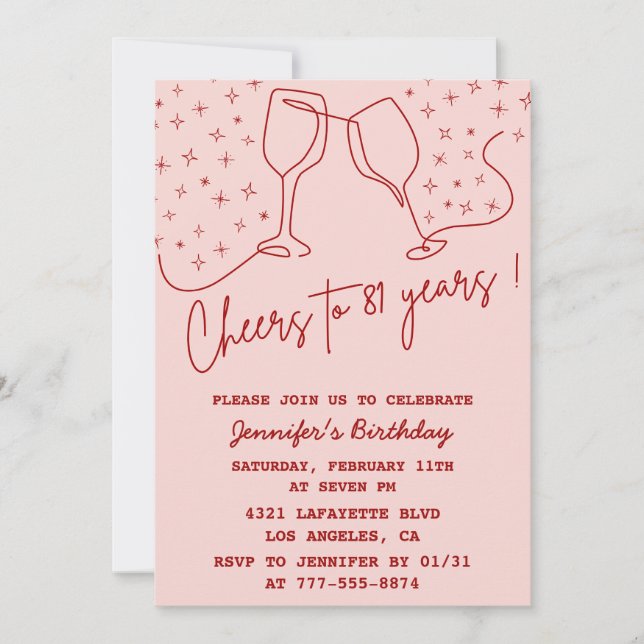 Elegant Pink Cheers Champagne 81st birthday Invitation (Front)