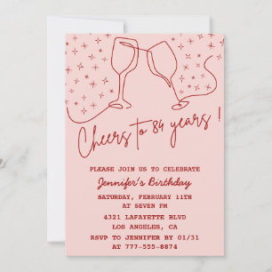 Elegant Pink Cheers Champagne 84th birthday Invitation