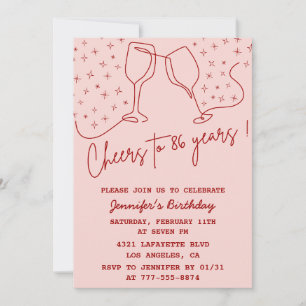 Elegant Pink Cheers Champagne 86th birthday Invitation