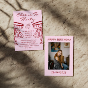 Elegant Pink Cheers to Thirty Cocktail 30 Birthday Invitation
