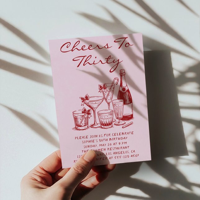 Elegant Pink Cheers to Thirty Cocktail Birthday Invitation (Creator Uploaded)