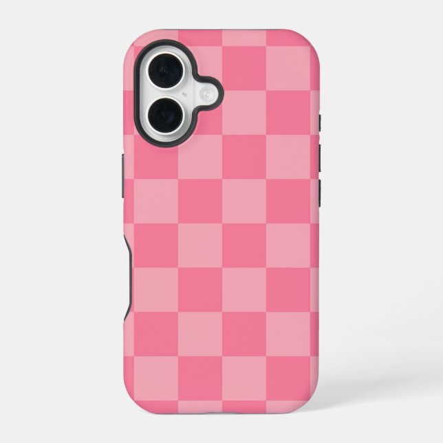 Elegant Pink Chequerboard iPhone 16 Case (Back)