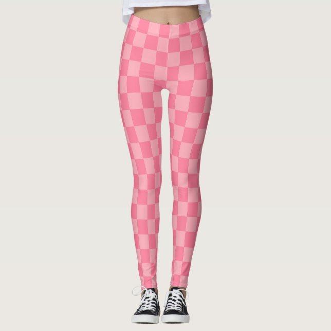 Elegant Pink Chequerboard Leggings (Front)