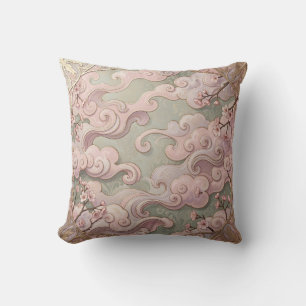 Elegant Pink Cherry Blossom Art Nouveau Swirls  Cushion