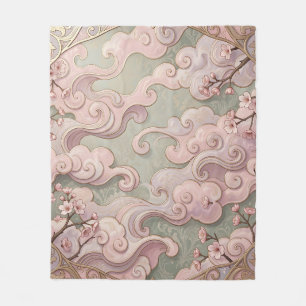 Elegant Pink Cherry Blossom Art Nouveau Swirls Fleece Blanket