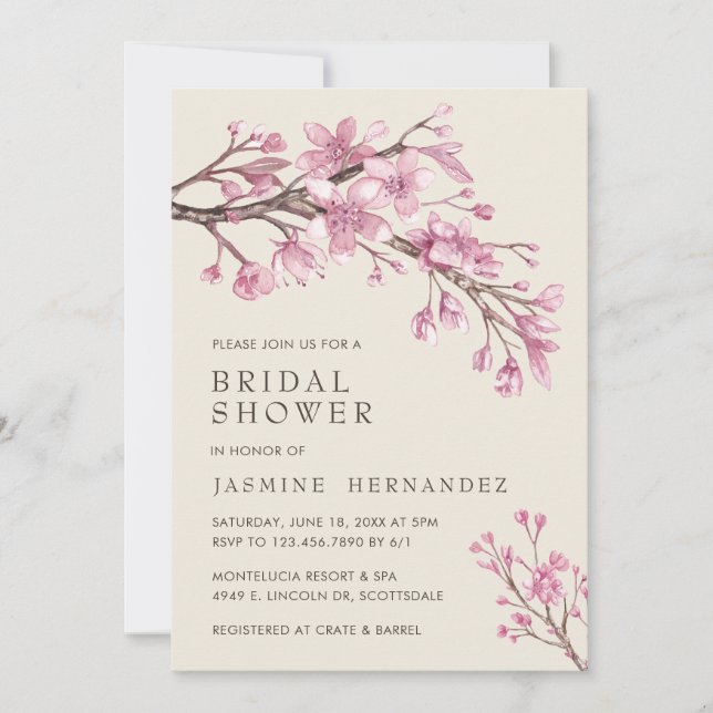 Elegant Pink Cherry Blossom Bridal Shower Invitation (Front)