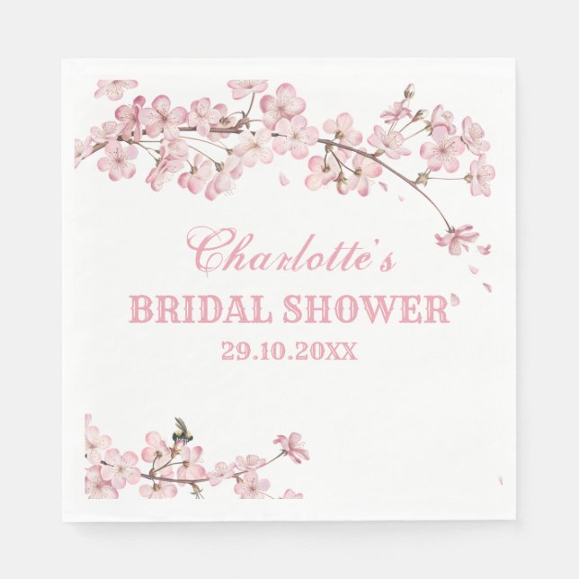 Elegant Pink Cherry Blossom Bridal Shower Napkin (Front)