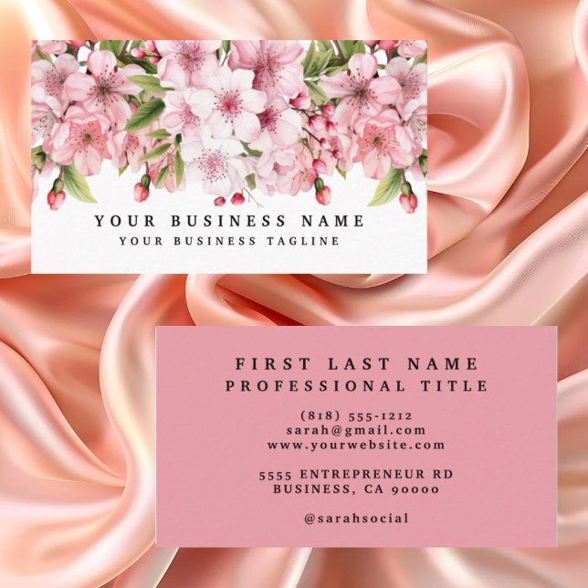 Elegant Pink Cherry Blossom Business Cards (Creator Uploaded)