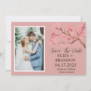 Elegant Pink Cherry Blossom Floral Photo   Save The Date