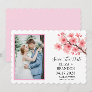 Elegant Pink Cherry Blossom Floral Photo Save The Date