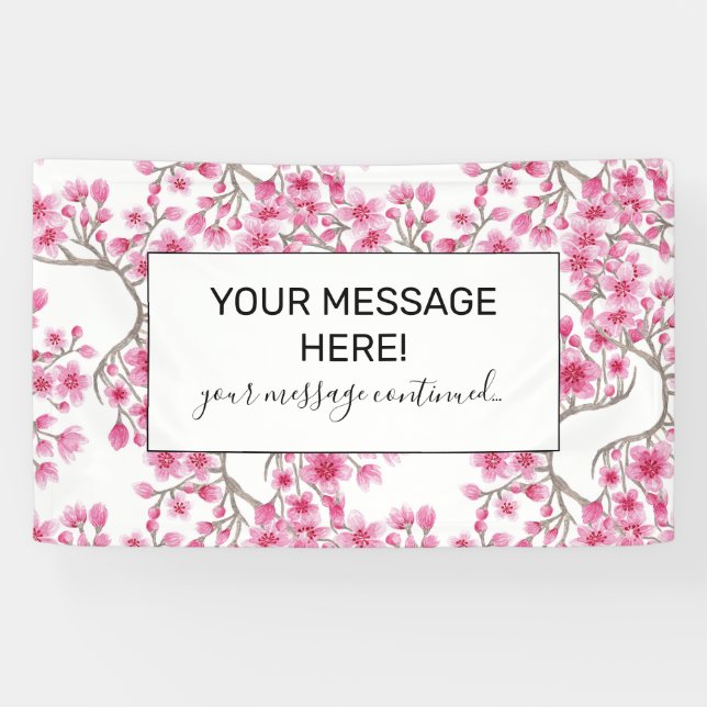 Elegant Pink Cherry Blossom Floral Watercolor Banner (Horizontal)