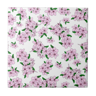 Elegant pink cherry blossom floral watercolor ceramic tile