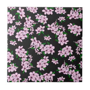 Elegant pink cherry blossom floral watercolor ceramic tile