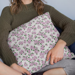Elegant pink cherry blossom floral watercolor cushion