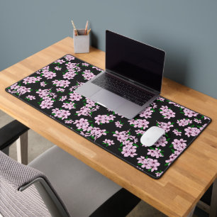 Elegant pink cherry blossom floral watercolor desk mat