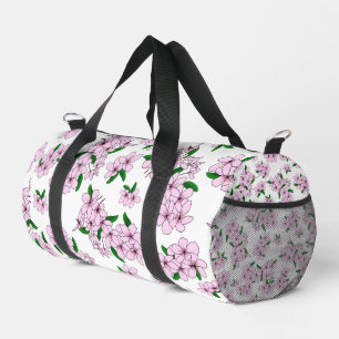 Elegant pink cherry blossom floral watercolor duffle bag