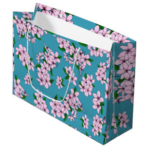 Elegant pink cherry blossom floral watercolor large gift bag