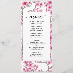 Elegant Pink Cherry Blossom Floral Watercolor Menu
