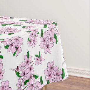 Elegant pink cherry blossom floral watercolor tablecloth
