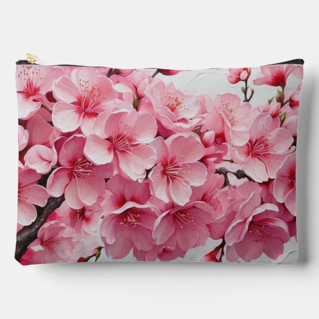 Elegant Pink Cherry Blossom Flowers Accessory Pouch (Front)