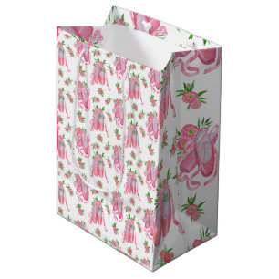 Elegant Pink Cherry Blossom Pattern Watercolor Medium Gift Bag