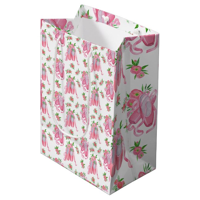 Elegant Pink Cherry Blossom Pattern | Watercolor  Medium Gift Bag (Front Angled)