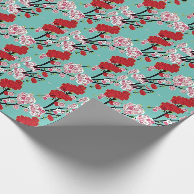 Elegant Pink Cherry Blossom Petal Japan Wrapping Paper (Corner)