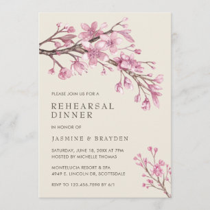 Elegant Pink Cherry Blossom Rehearsal Dinner Invitation