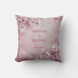 Elegant Pink Cherry Blossom Square Frame Cushion