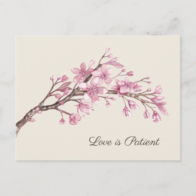 Elegant Pink Cherry Blossom Wedding Postponement Announcement Postcard (Front)