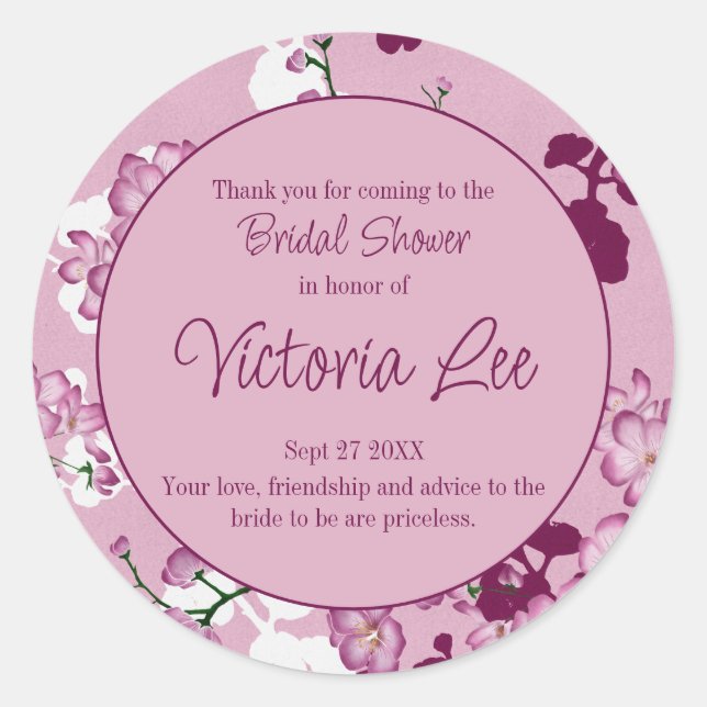 Elegant Pink Cherry Blossoms Afternoon Tea Classic Round Sticker (Front)