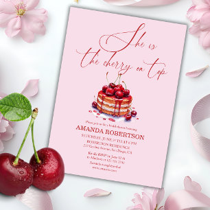 Elegant Pink Cherry on Top Bridal Shower Invitation