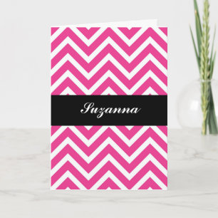 Elegant Pink Chevron and Black Personalised Card