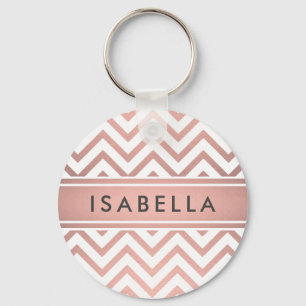 Elegant Pink Chevron Pattern Girly Faux Rose Gold Key Ring