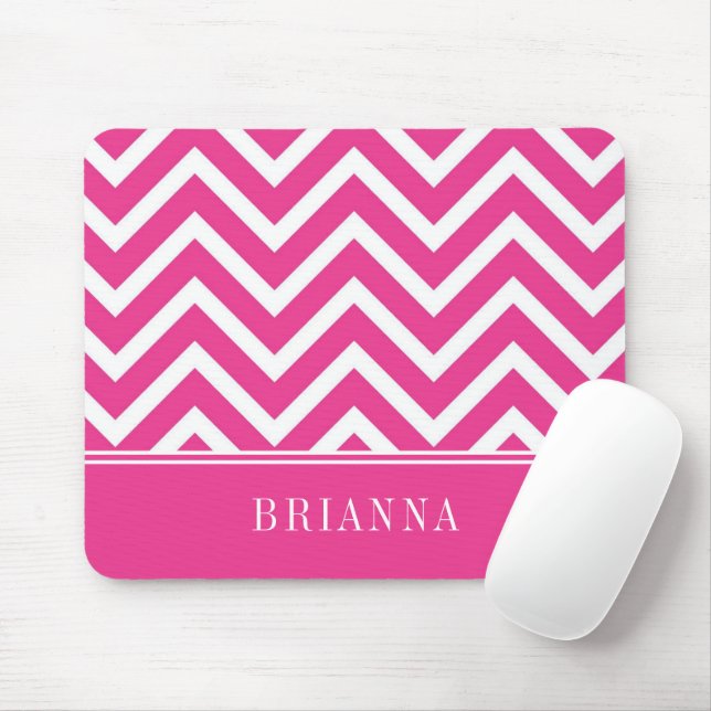 Elegant Pink Chevron Pattern Name Mouse Pad (With Mouse)
