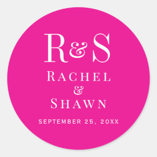 Elegant Pink Chic Modern Monogram Wedding Classic Round Sticker
