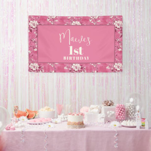 Elegant Pink Chinoiserie 1st Birthday Party Banner