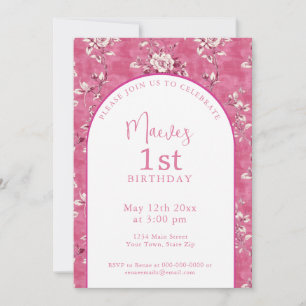 Elegant Pink Chinoiserie 1st Birthday Party  Invitation