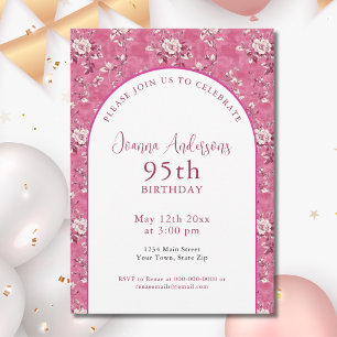 Elegant Pink Chinoiserie 95th Birthday Party  Invitation
