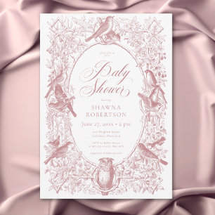 Elegant Pink Chinoiserie Nature Birds Baby Shower Invitation