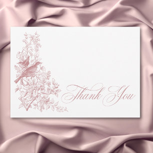 Elegant Pink Chinoiserie Nature Birds Baby Shower Thank You Card