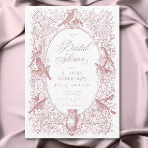 Elegant Pink Chinoiserie Nature & Birds Shower Invitation