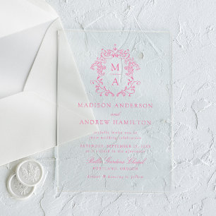 Elegant Pink Chinoiserie Victorian Floral Wedding Acrylic Invitations