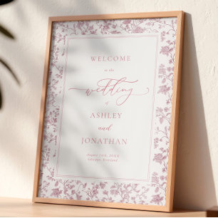 Elegant Pink Chinoiserie Wedding Welcome Poster