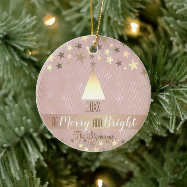 Elegant Pink Christmas Ceramic Ornament (Tree)