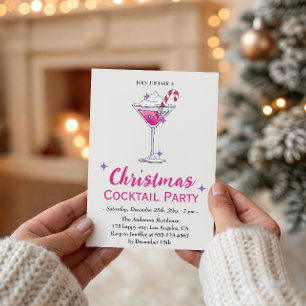 Elegant Pink Christmas Cocktail Party Invitation